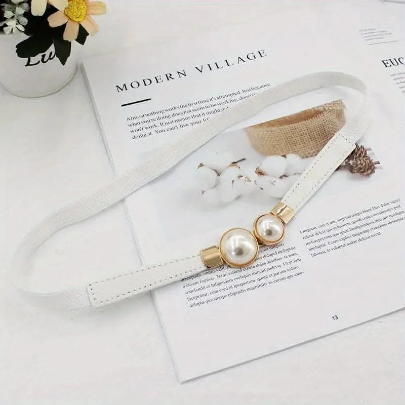 Adjustable Faux Pearl Elastic Waist Belt