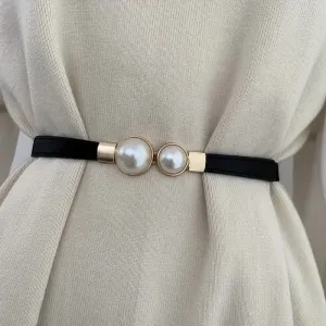 Adjustable Faux Pearl Elastic Waist Belt