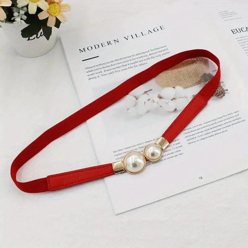 Adjustable Faux Pearl Elastic Waist Belt