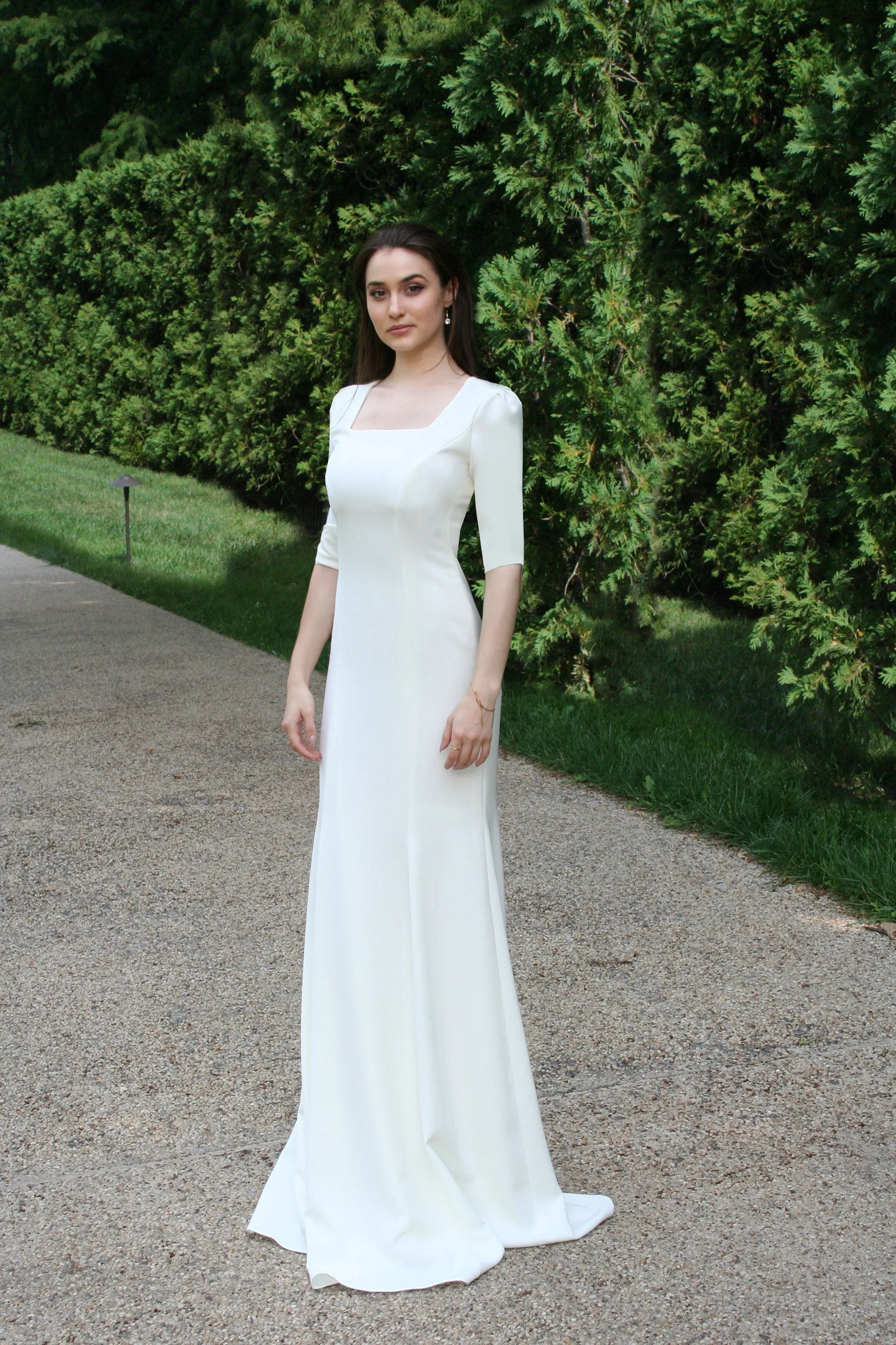 Aletheia Dusty Blue Gown with Sleeves