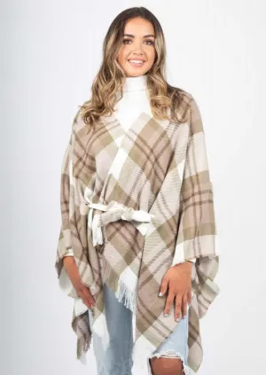 Alexandra Plaid Kimono Wrap | Tan