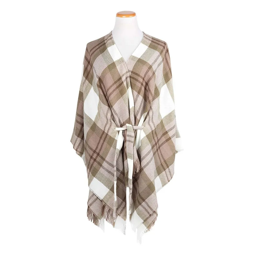 Alexandra Plaid Kimono Wrap | Tan