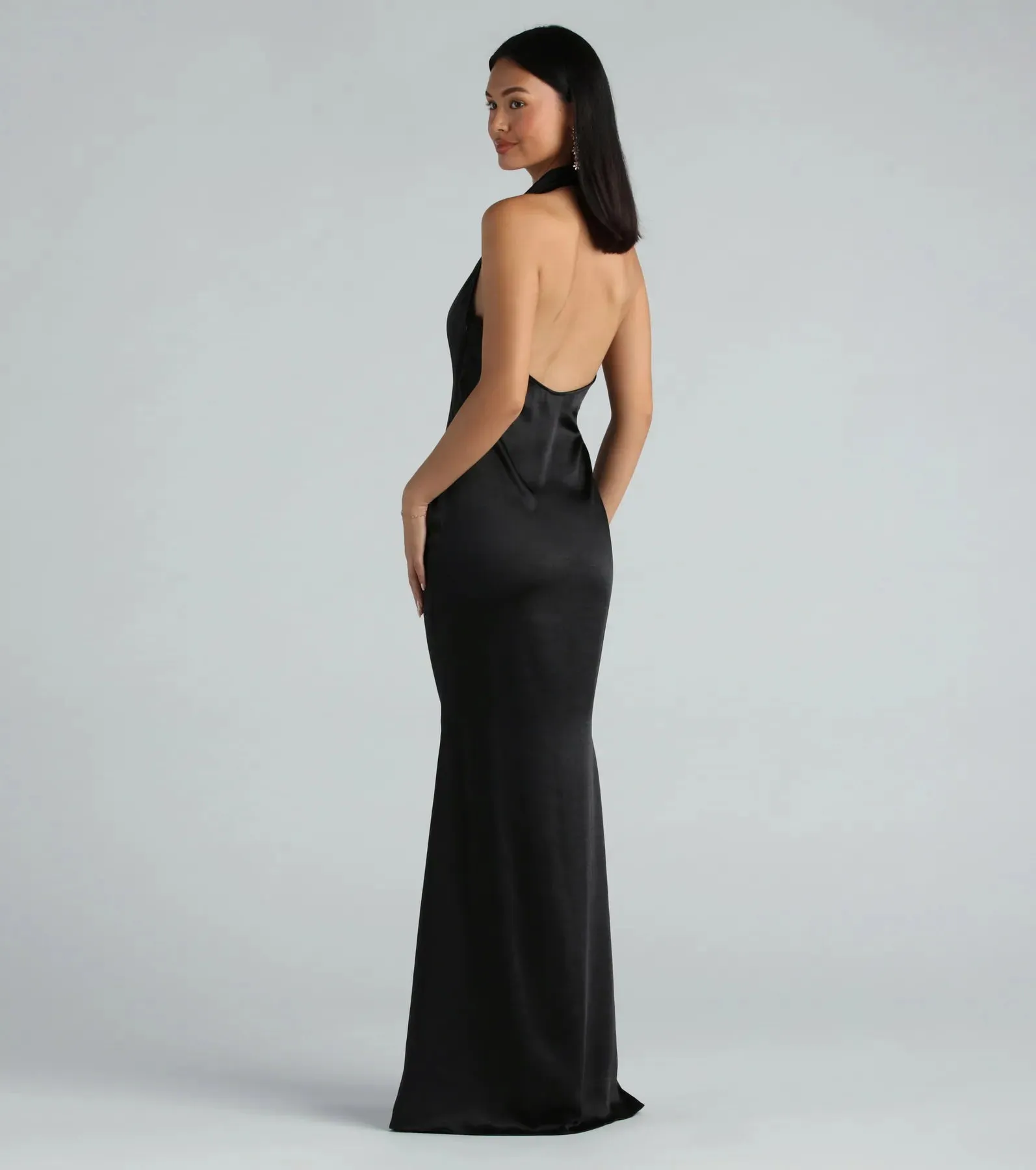 Amber Formal Satin Halter Open Back Long Dress