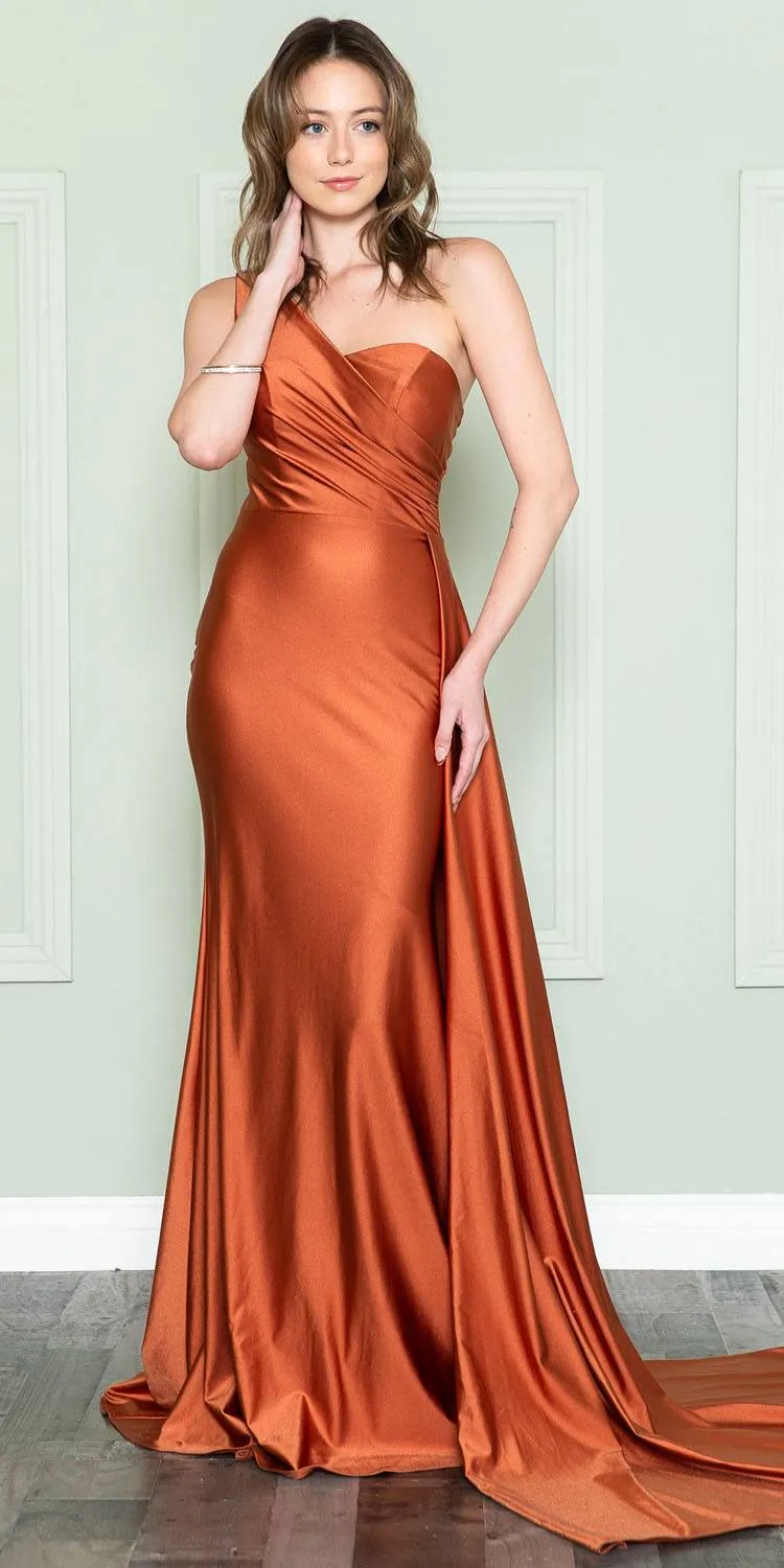 Amelia Couture 387 Long One Shoulder Fitted Fit and Flare Lycra Gown Sash