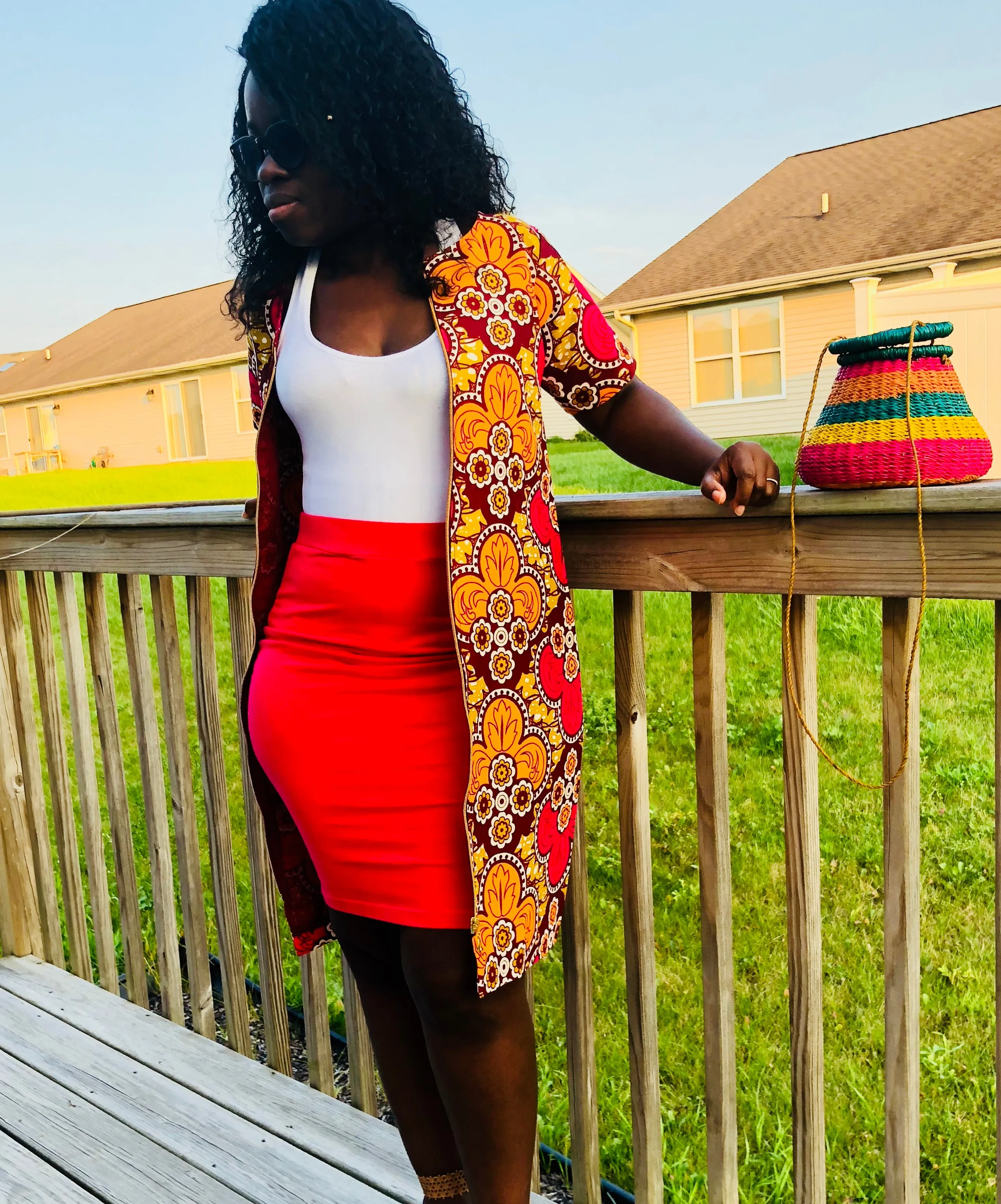 Ankara duster (pink and gold flower print)