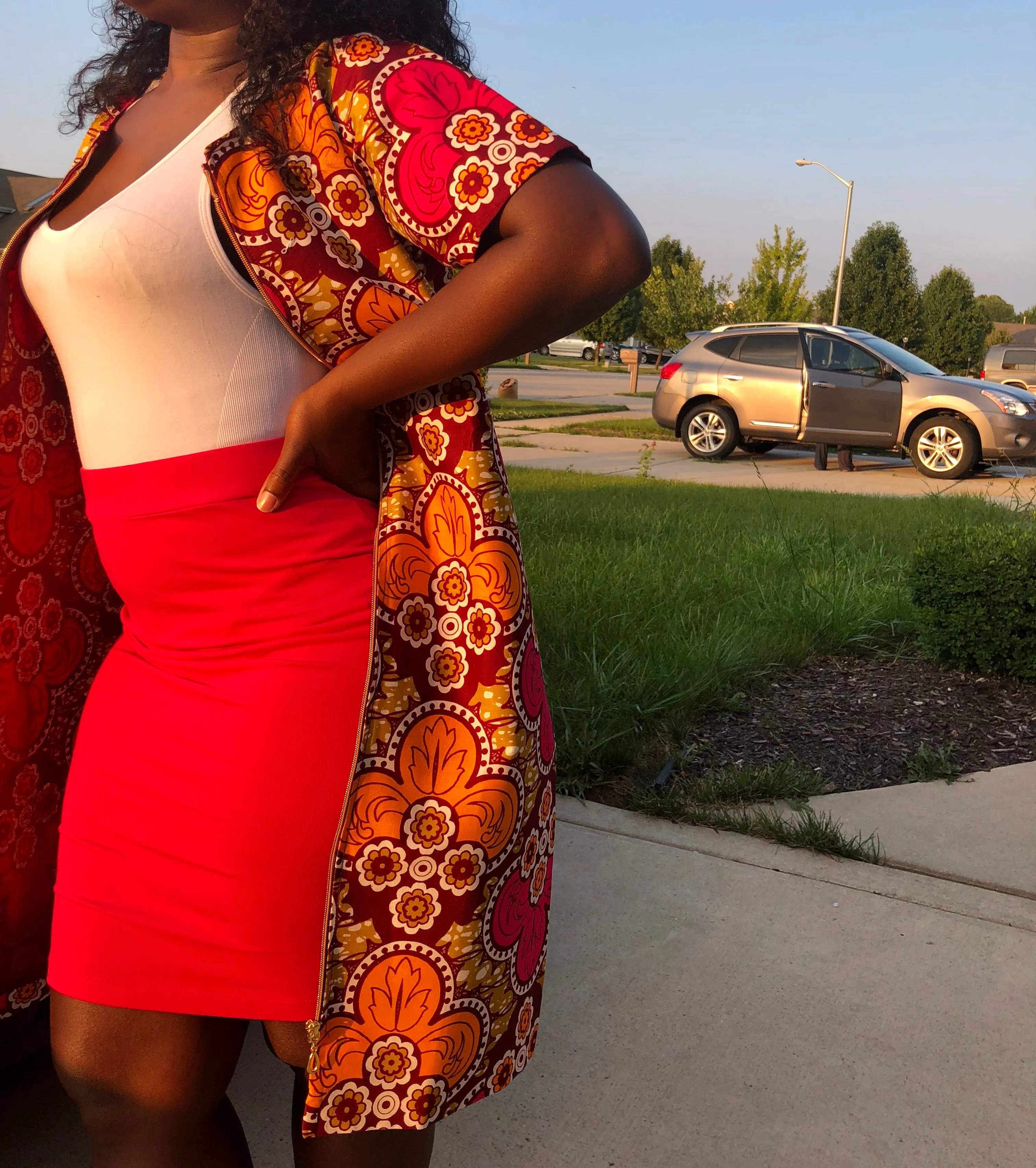 Ankara duster (pink and gold flower print)