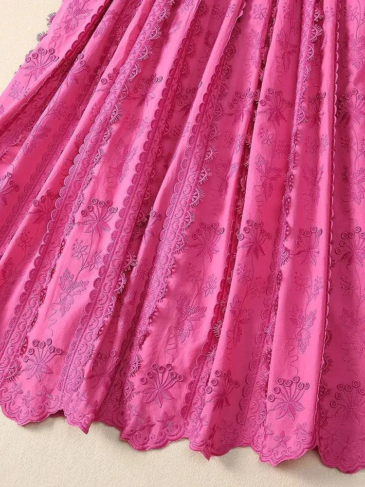 Ann-Marie O-Neck Short Sleeve Sashes Floral  Embroidery Elegant Party Dress