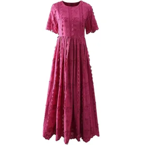 Ann-Marie O-Neck Short Sleeve Sashes Floral  Embroidery Elegant Party Dress