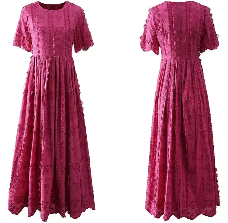Ann-Marie O-Neck Short Sleeve Sashes Floral  Embroidery Elegant Party Dress