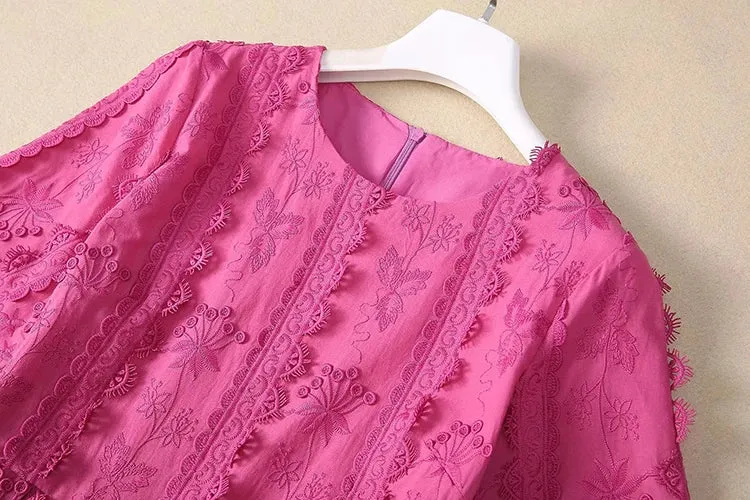 Ann-Marie O-Neck Short Sleeve Sashes Floral  Embroidery Elegant Party Dress