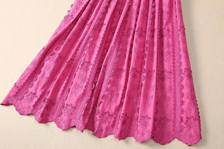 Ann-Marie O-Neck Short Sleeve Sashes Floral  Embroidery Elegant Party Dress