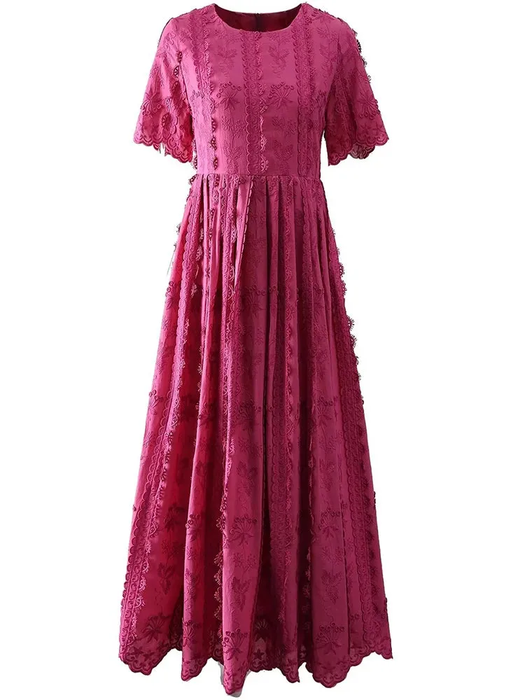Ann-Marie O-Neck Short Sleeve Sashes Floral  Embroidery Elegant Party Dress
