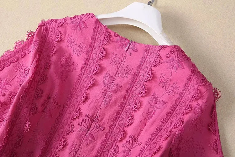 Ann-Marie O-Neck Short Sleeve Sashes Floral  Embroidery Elegant Party Dress