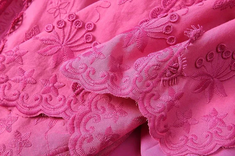 Ann-Marie O-Neck Short Sleeve Sashes Floral  Embroidery Elegant Party Dress