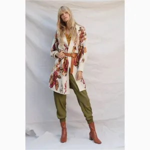 Anthropologie Brooke Floral Wool Blend Knit Long Cardigan Sweater Sz Small, Boho