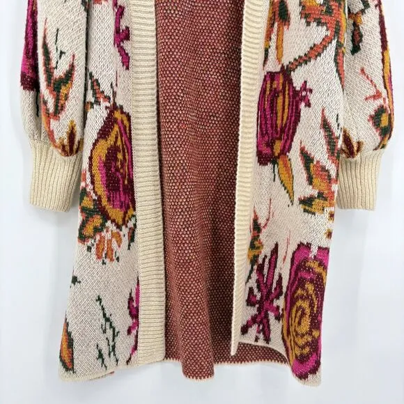 Anthropologie Brooke Floral Wool Blend Knit Long Cardigan Sweater Sz Small, Boho