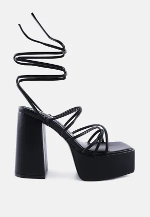 Anvil Metallic Block Heeled Lace Up Sandals By Ruw
