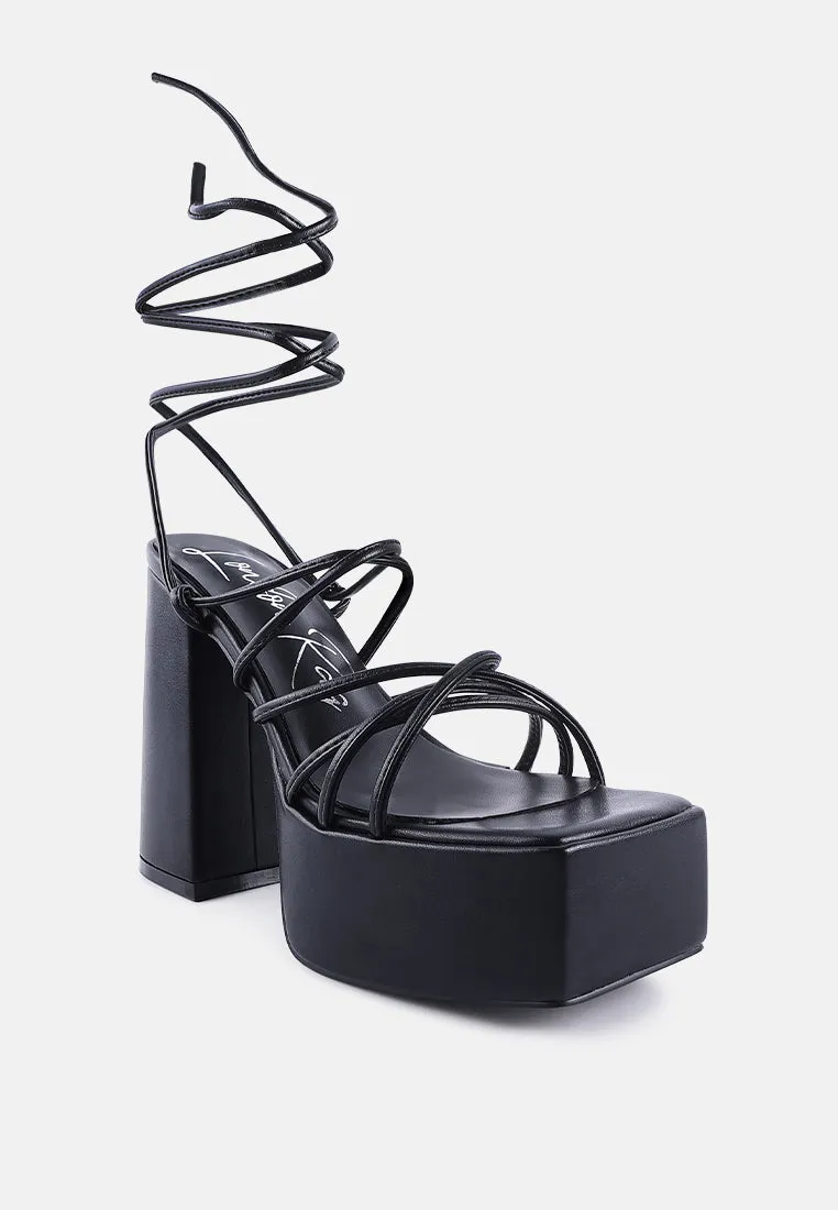 Anvil Metallic Block Heeled Lace Up Sandals By Ruw