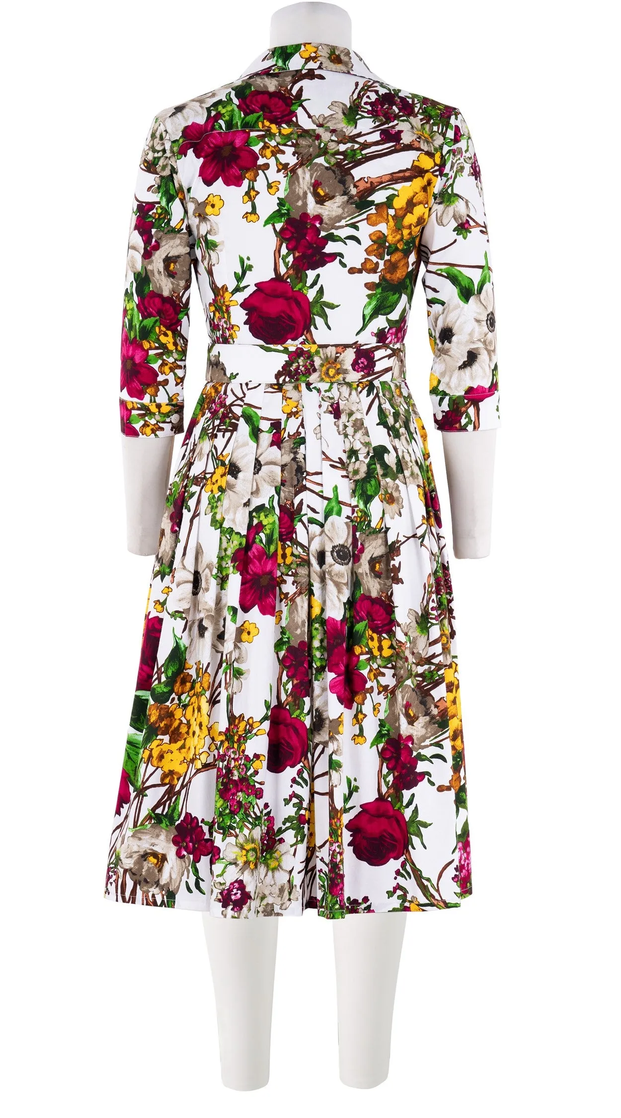 Audrey Dress #2 Shirt Collar 3/4 Sleeve Long Length Cotton Stretch (Alpine Flowers)