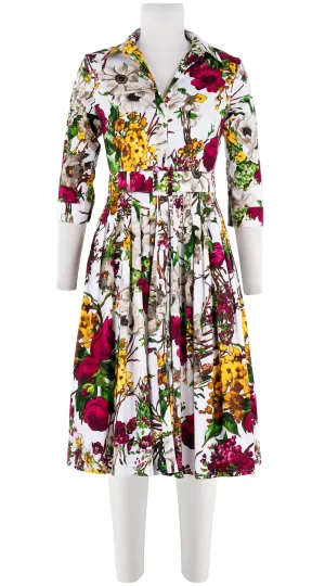 Audrey Dress #2 Shirt Collar 3/4 Sleeve Long Length Cotton Stretch (Alpine Flowers)