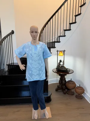 Azaura – Airy Sky Blue Chikankari Short Sleeve Kurta | A Breeze of Tranquil Charm 🌤️
