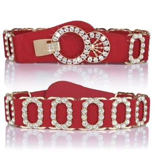B007 - ELASTIC BELT WITH OVAL CRYSTAL/GOLD ACCENT
