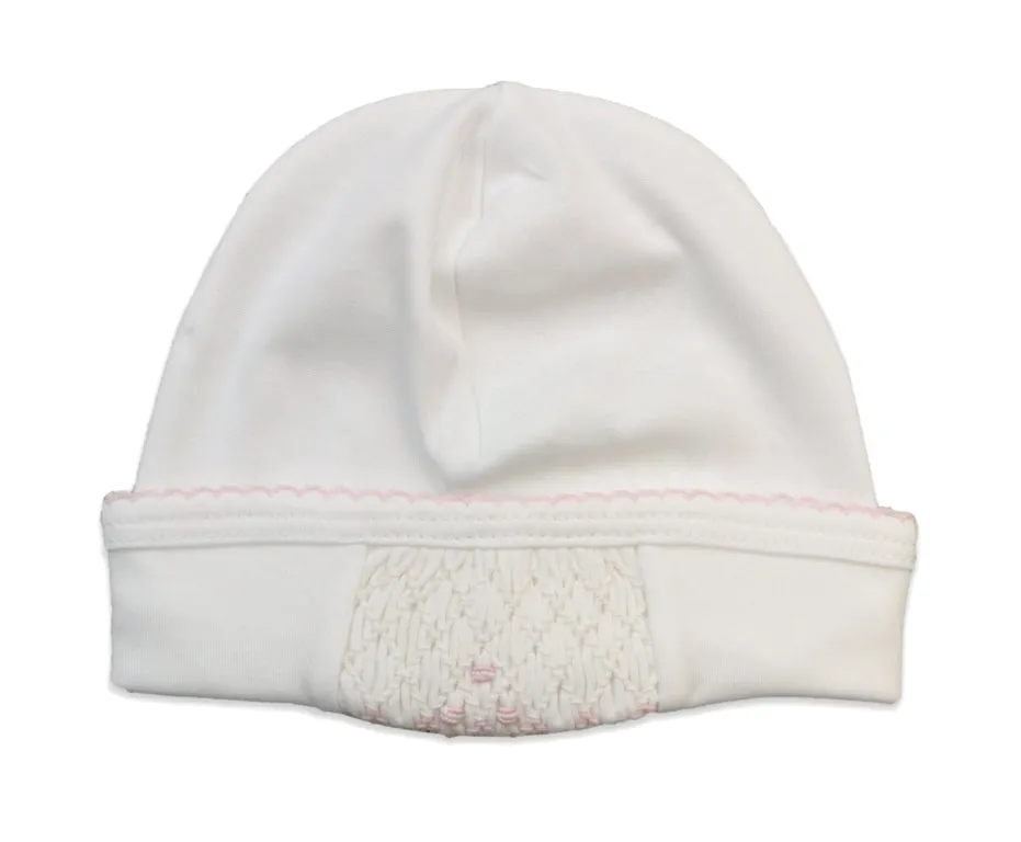 Baby Girl's Pink and White Full Smocked Hat