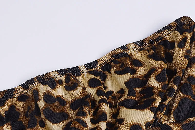 Backless Drawstring Strapless Floral Leopard Mini Dresses