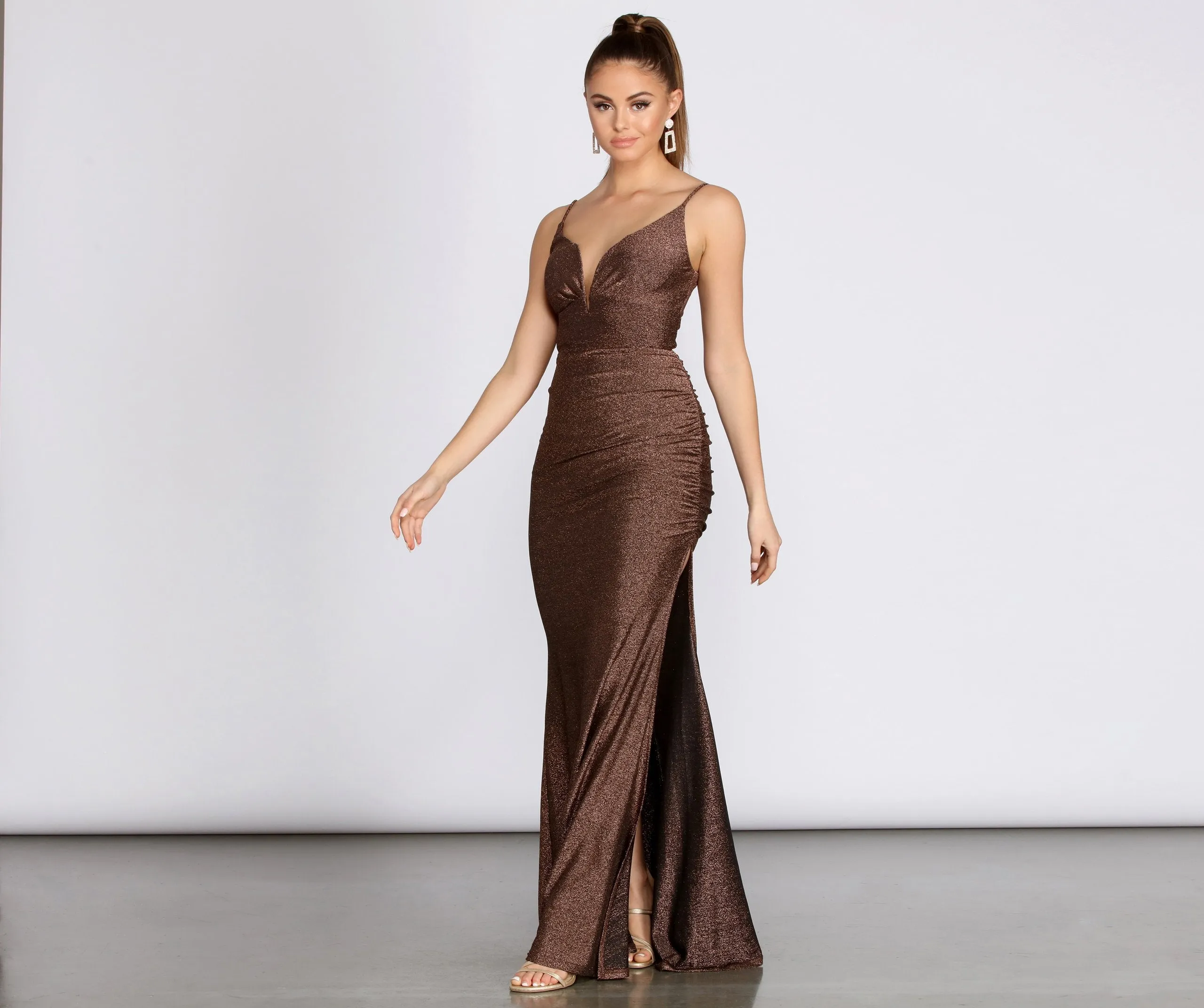 Bali Lurex Deep Charming V Ruched Dress