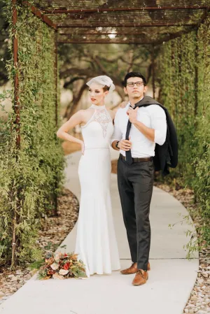 Beaded & Sequined Halter Fit & Flare Wedding Dress | Beverly