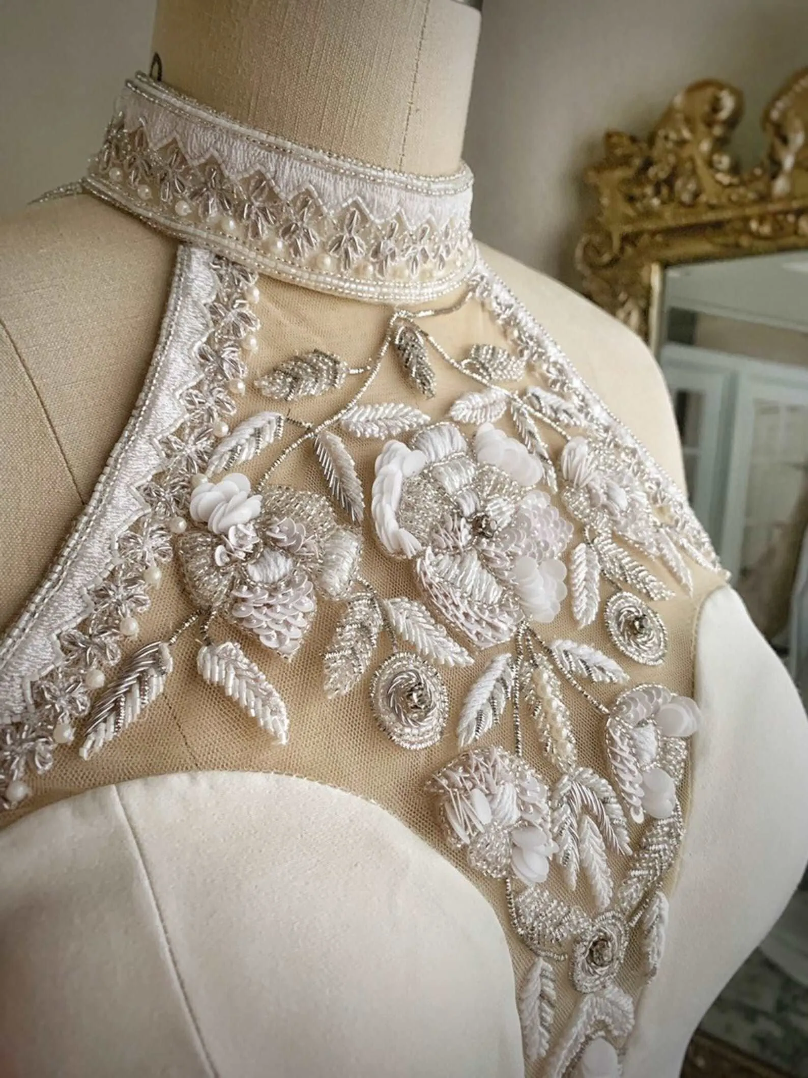 Beaded & Sequined Halter Fit & Flare Wedding Dress | Beverly