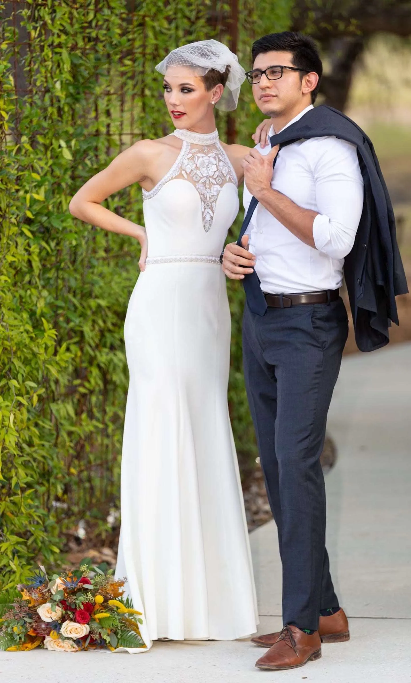 Beaded & Sequined Halter Fit & Flare Wedding Dress | Beverly