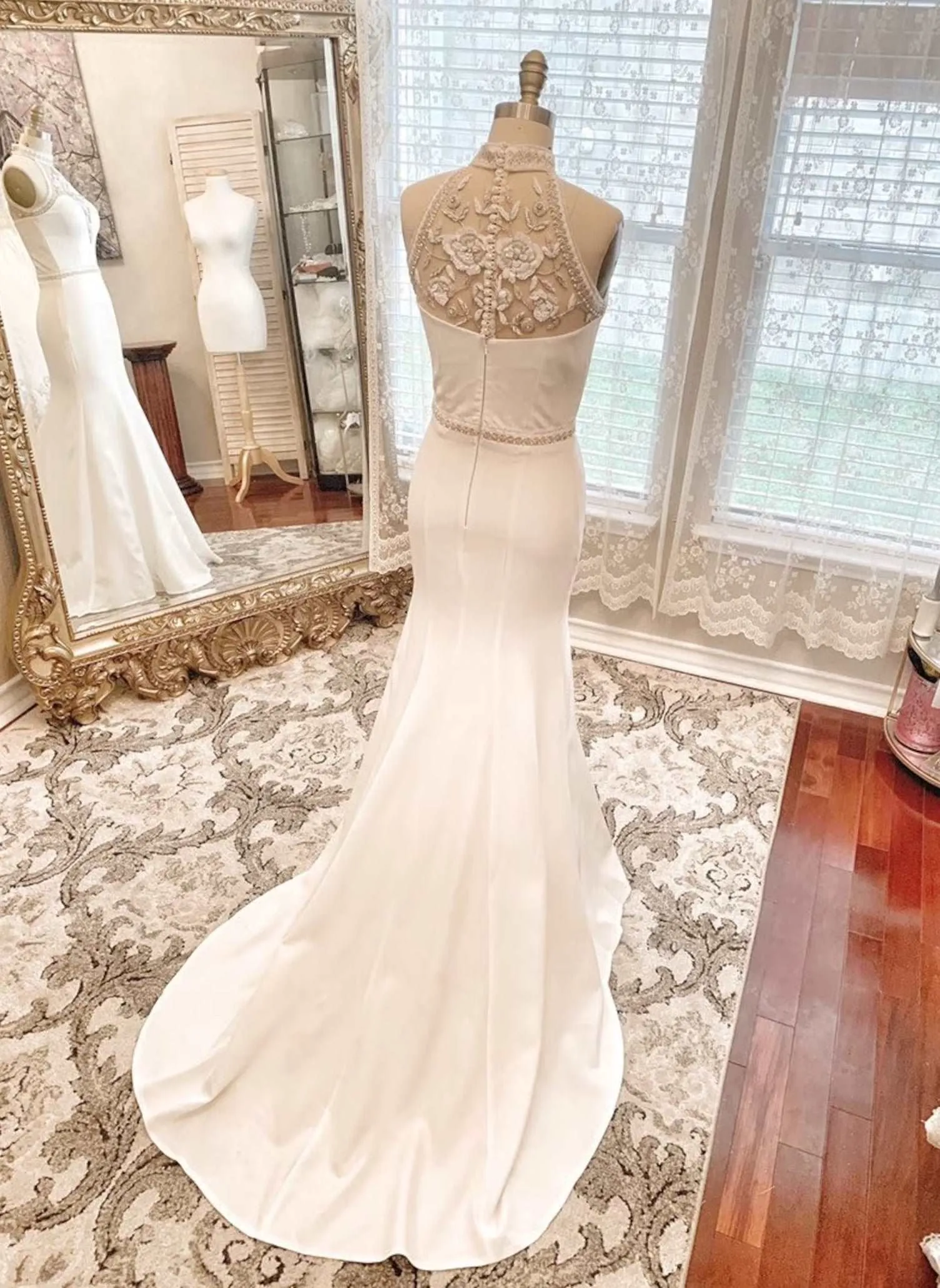 Beaded & Sequined Halter Fit & Flare Wedding Dress | Beverly