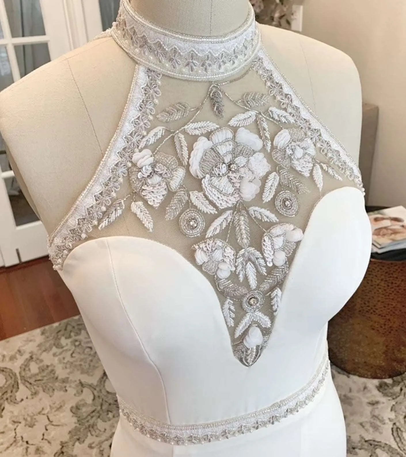 Beaded & Sequined Halter Fit & Flare Wedding Dress | Beverly