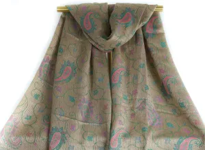 Beige Paisley Vines Pashmina Scarf Bohemian Shawl