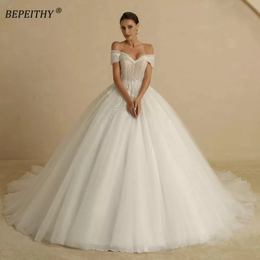 BEPEITHY Ivory Beading Off The Shoulder Sleeveless Bridal Gown