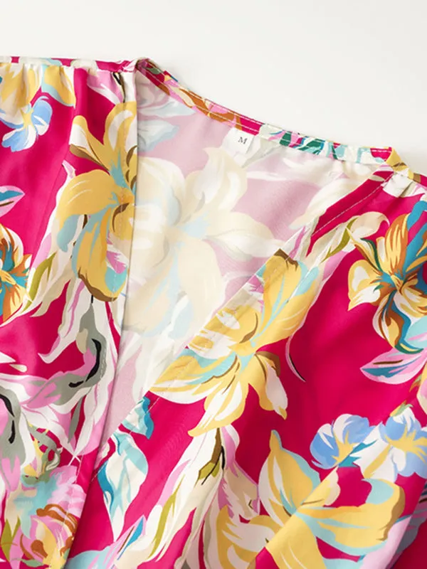 BerryBetty - Women's Floral Wrap V-neck Fit And Flare Dress