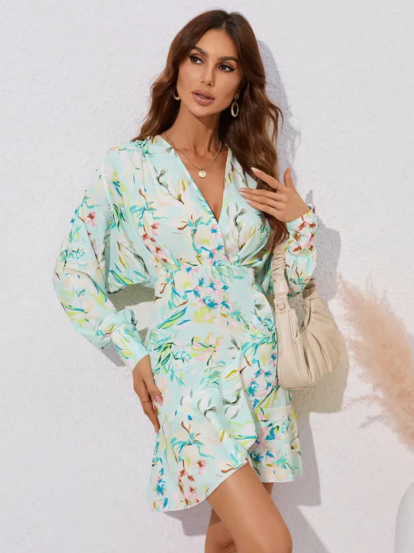 BerryBetty - Women's Floral Wrap V-neck Fit And Flare Dress