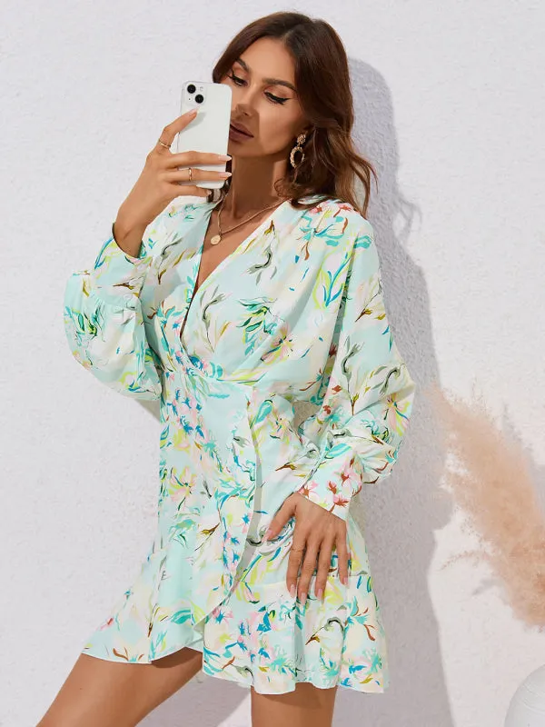 BerryBetty - Women's Floral Wrap V-neck Fit And Flare Dress