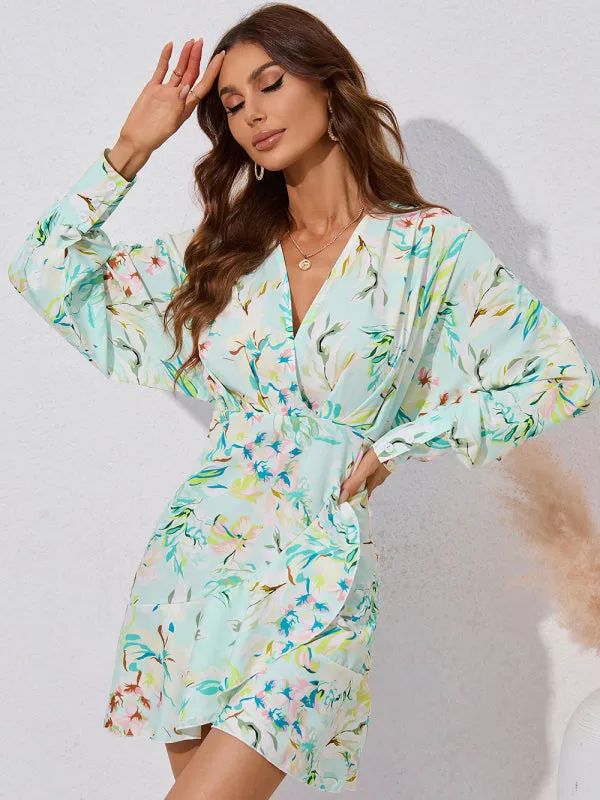 BerryBetty - Women's Floral Wrap V-neck Fit And Flare Dress
