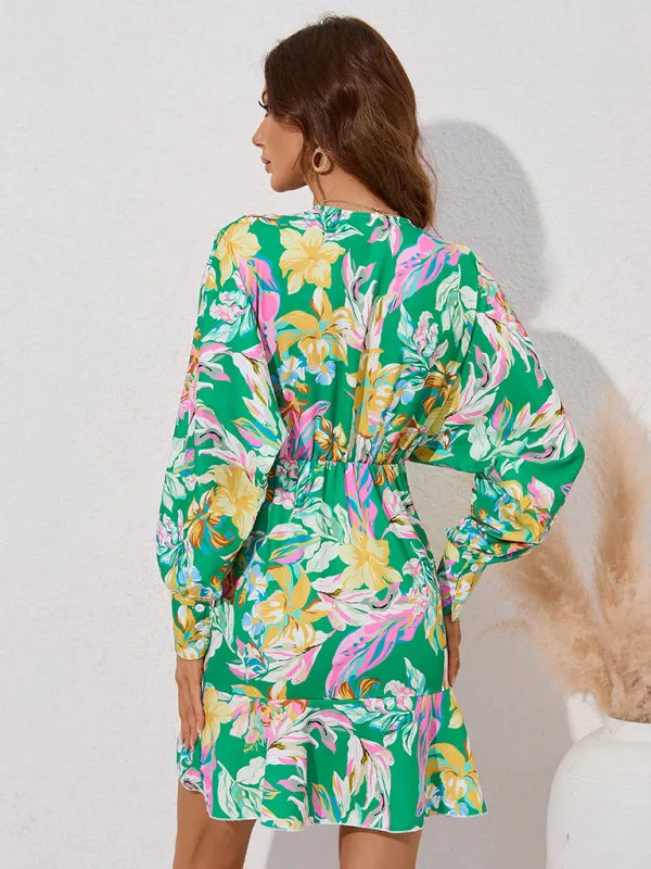 BerryBetty - Women's Floral Wrap V-neck Fit And Flare Dress