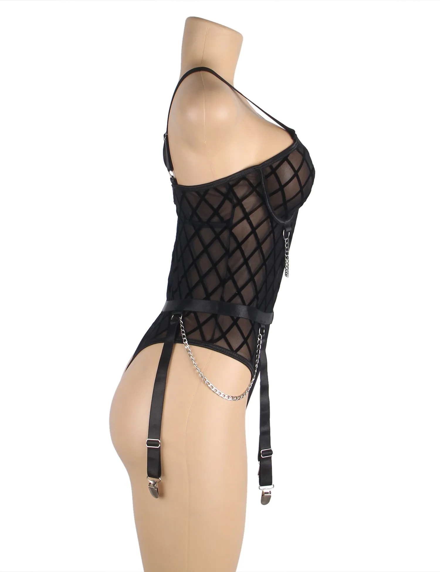 Black & white Mesh Chain Bodysuit