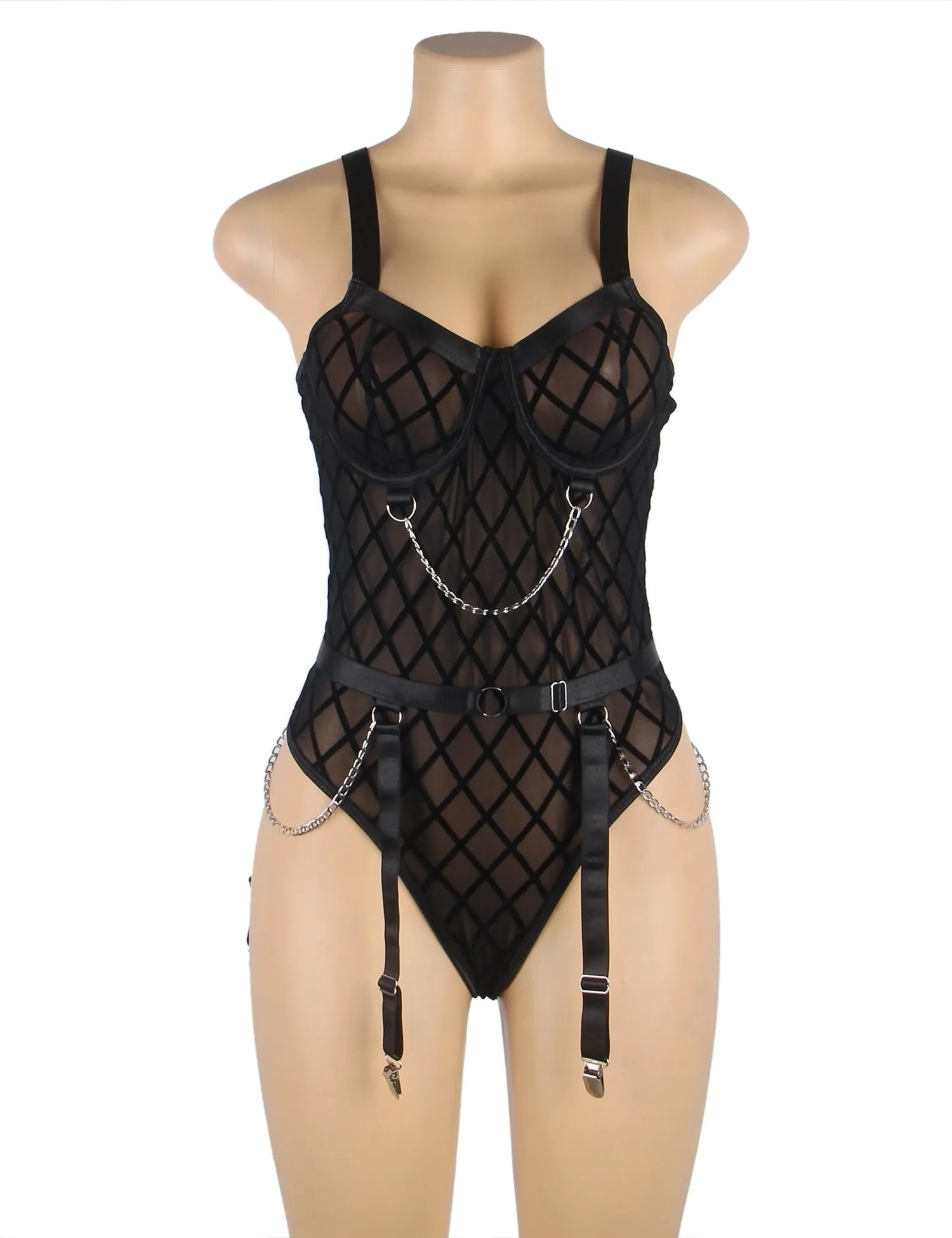 Black & white Mesh Chain Bodysuit