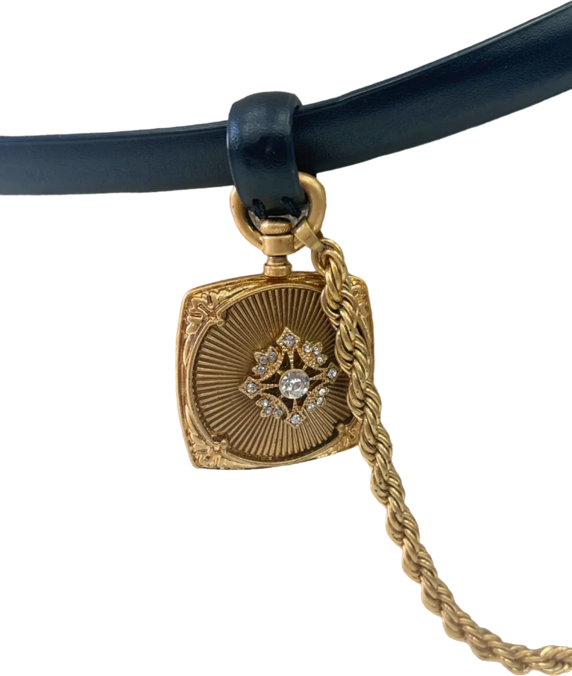 Black Belt with Gold Chain and Locket Pendant UK M