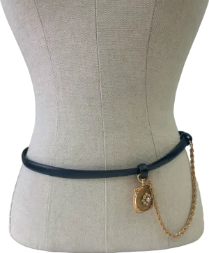 Black Belt with Gold Chain and Locket Pendant UK M