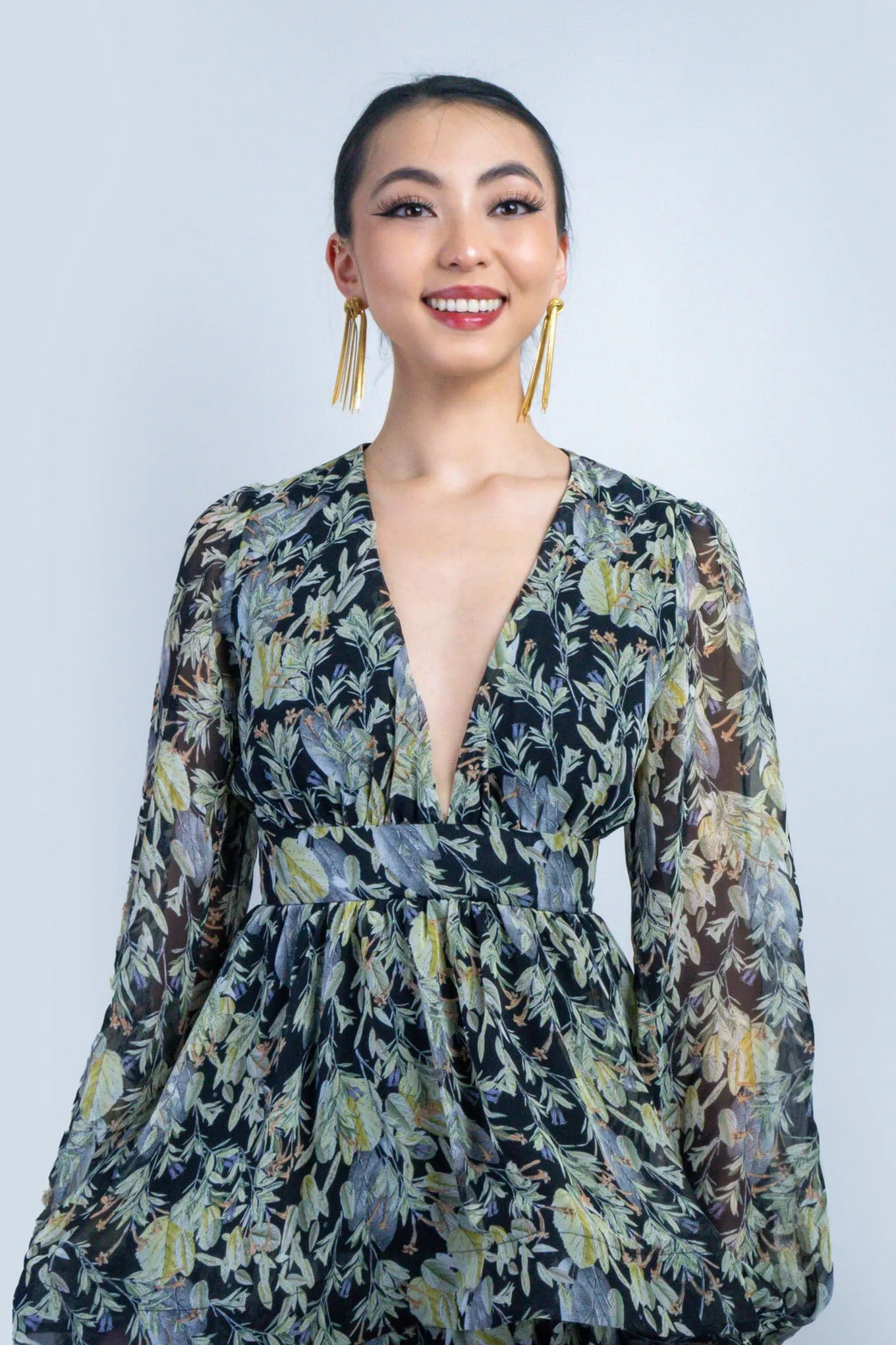Black Floral Print Skater Dress