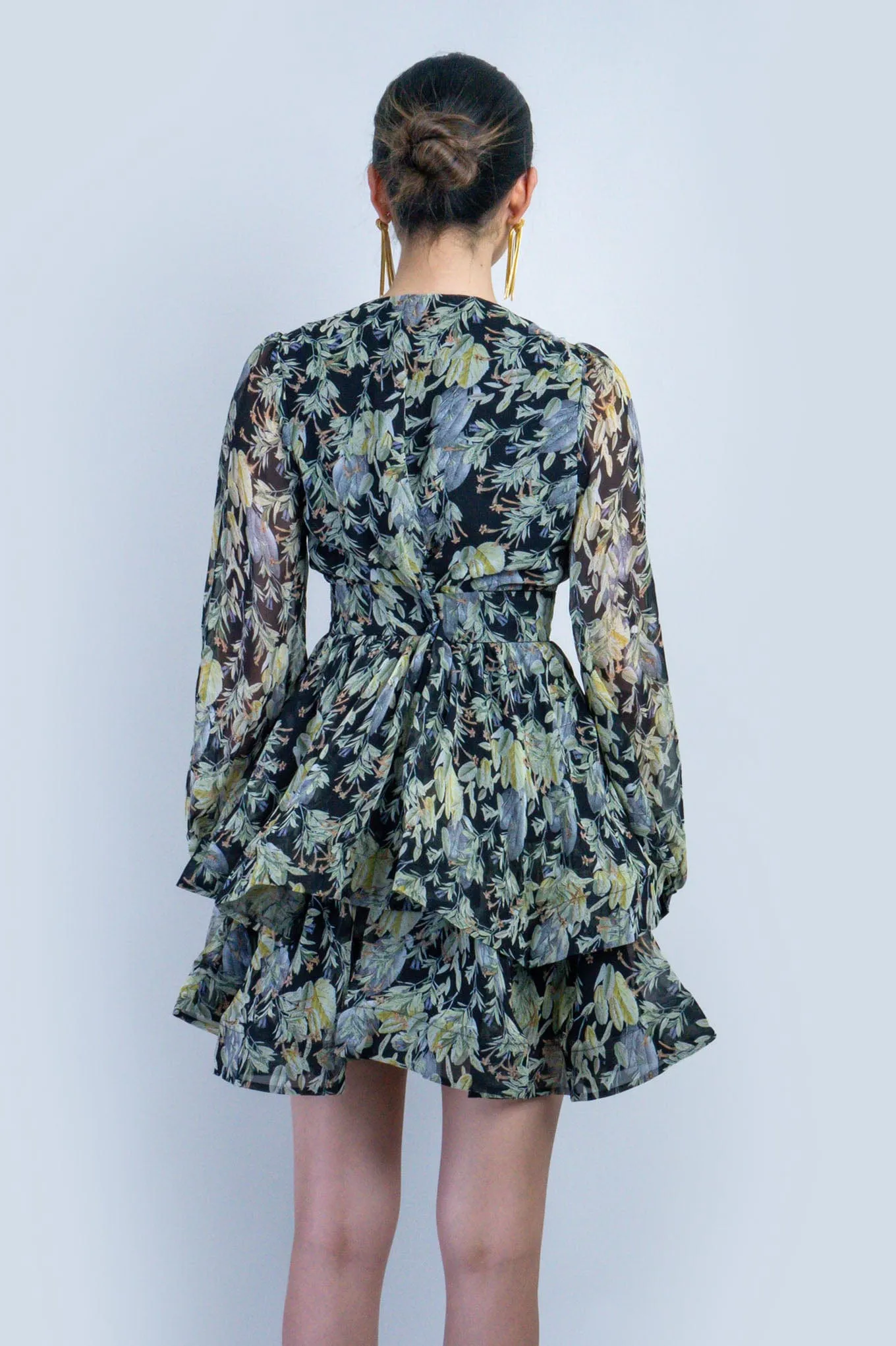 Black Floral Print Skater Dress