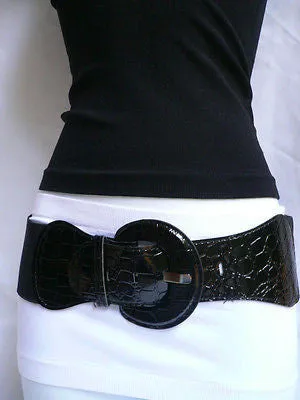 Black Hip High Waist Stretch Back Wide Belt Women Size S M