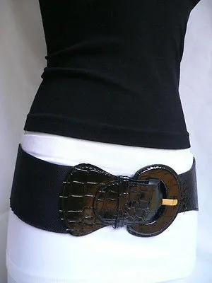 Black Hip High Waist Stretch Back Wide Belt Women Size S M