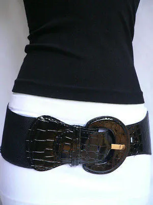 Black Hip High Waist Stretch Back Wide Belt Women Size S M